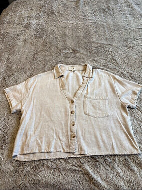 Love Notes Button Front Shirt in Beige Large